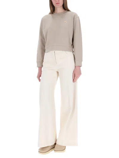 Maison Kitsuné Cropped Fox Sweatshirt In Nude