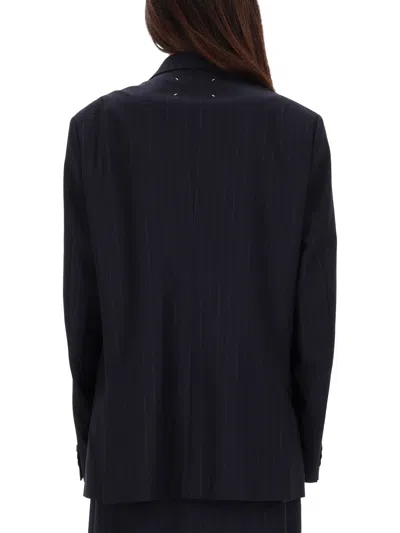 Maison Margiela Blue Wool Jacket In Black