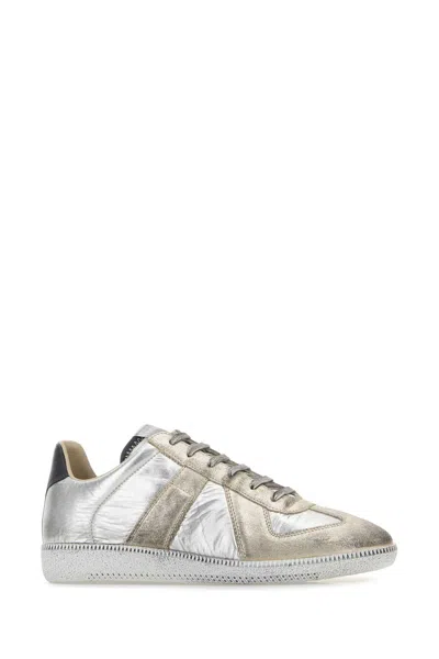 Maison Margiela Replica Sneakers With Metallic Panel Design In Gray