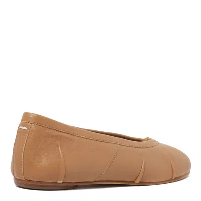 Maison Margiela Tabi New Beige Leather Ballet Flats In Brown