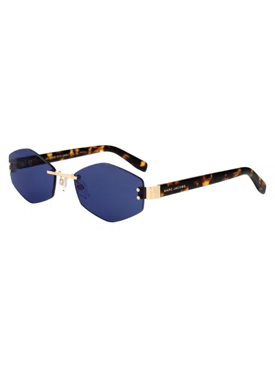 Marc Jacobs Gold Blue Metal Sunglasses In Gold