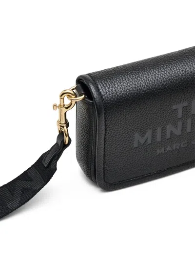 Marc Jacobs Mini Black Crossbody Bag With Engraved Logo In Hammered Leather Woman