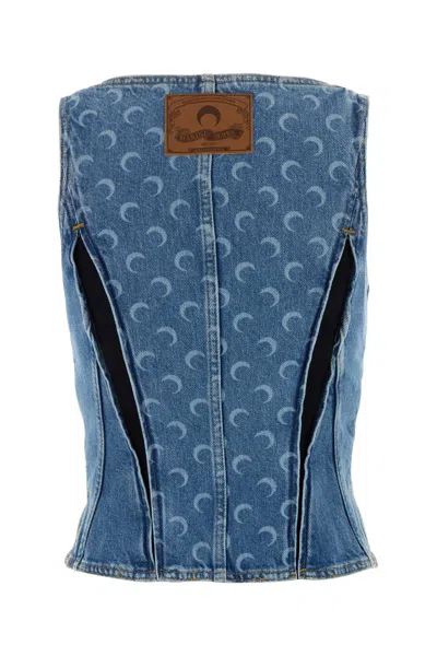 Marine Serre Moon Laser Denim Bustier Top In Blue