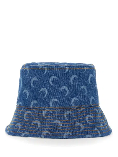 Marine Serre Moon Laser Print Denim Bucket Hat In Blue