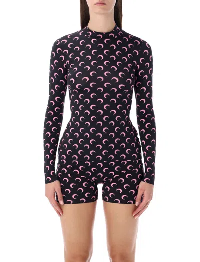 Marine Serre Crescent Print Turtleneck Long-sleeve Top In Purple