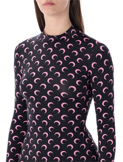 Marine Serre Crescent Print Turtleneck Long-sleeve Top In Purple