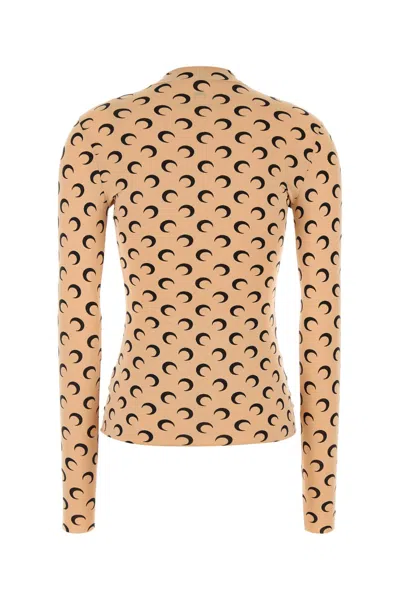 Marine Serre Moon Printed Jersey Long Sleeve Crewneck Top In Nude