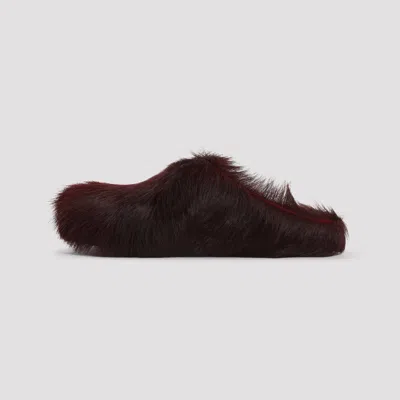 Marni Calf-hair Fussbett Mules In Burgundy