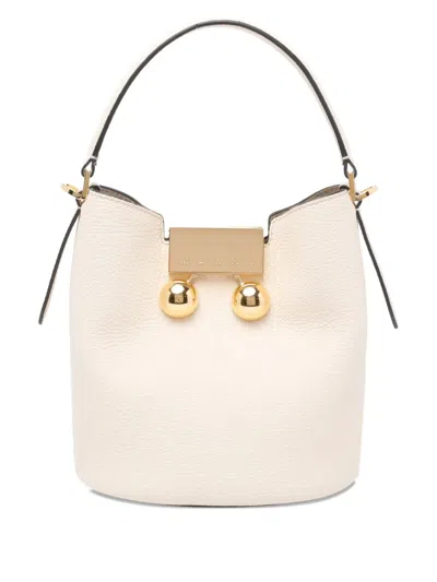 Marni Medium Trunkaroo White Leather Shoulder Bag In Metallic