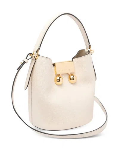 Marni Medium Trunkaroo White Leather Shoulder Bag In Metallic