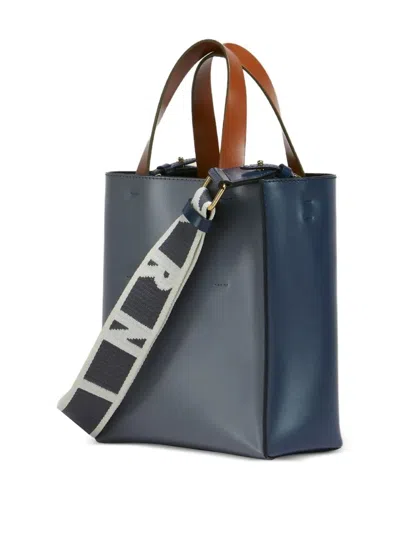 Marni Mini Museo Two-tone Structured Tote Bag In Blue