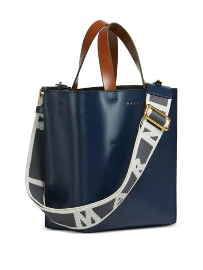 Marni Mini Museo Two-tone Structured Tote Bag In Blue