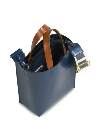 Marni Mini Museo Two-tone Structured Tote Bag In Blue