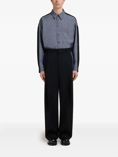Marni Navy Cropped Drawstring Trousers In Multi