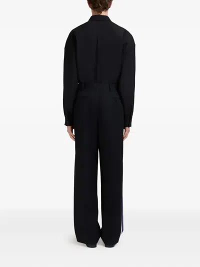 Marni Navy Cropped Drawstring Trousers In Multi