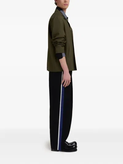 Marni Navy Cropped Drawstring Trousers In Multi