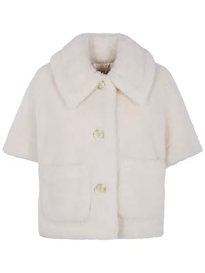 Max Mara Short Sleeve Cape Wide Collar In White