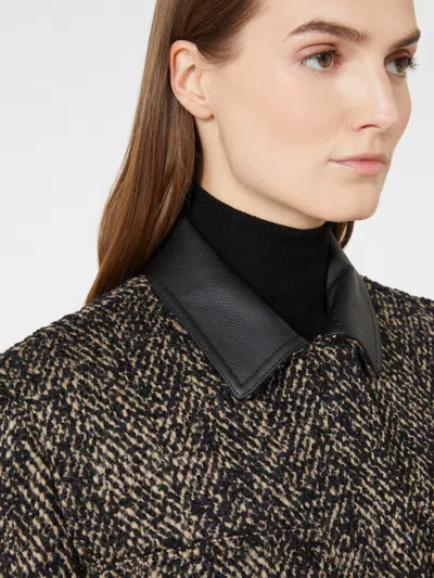 Max Mara Herringbone Pattern Wool Jacket With Leather Collar In Black