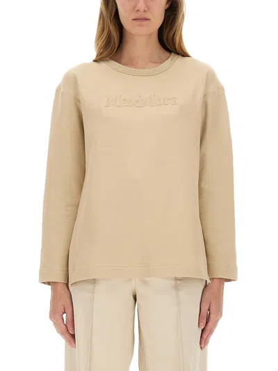 Max Mara Long Sleeve Knit Sweatshirt With Side Slits In Neutral