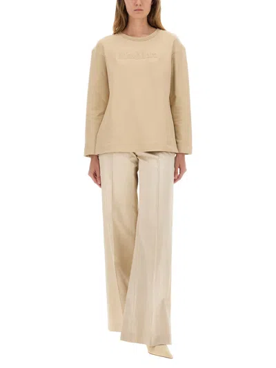 Max Mara Long Sleeve Knit Sweatshirt With Side Slits In Neutral