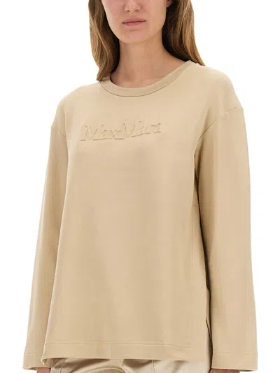 Max Mara Long Sleeve Knit Sweatshirt With Side Slits In Neutral