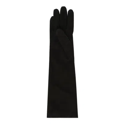 Max Mara Black Calf Leather Gloves In Black