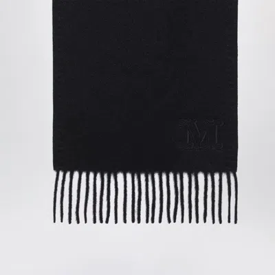 Max Mara Black Camel Scarf With Monogram Embroidery In Black