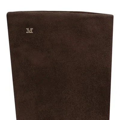 Max Mara Brown Calf Leather Gloves In Burgundy