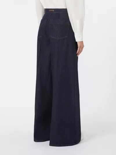 Max Mara Wide Leg Denim Trousers Featuring Pockets In Black