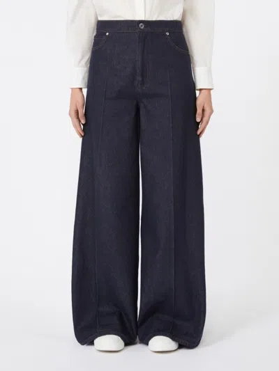Max Mara Wide Leg Denim Trousers Featuring Pockets In Blue
