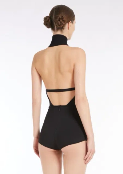 Max Mara Black High-neck One-piece With Open Back And Structured Shorts In Black
