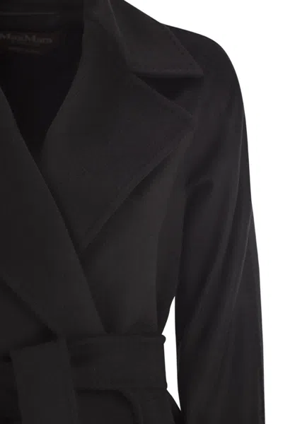 Max Mara Waist Belted Long Length Lapels Pockets In Black