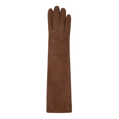 Max Mara Leather Brown Calf Gloves In Brown