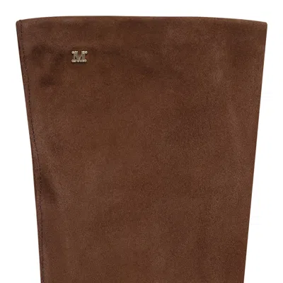 Max Mara Leather Brown Calf Gloves In Brown