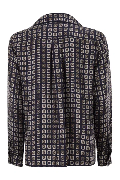 Max Mara Semi-fitted Printed Silk Shirt - Ultramarine In Gray