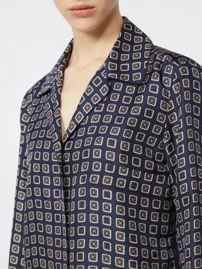 Max Mara Semi-fitted Printed Silk Shirt - Ultramarine In Gray