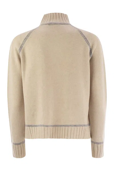 Max Mara Pescara - Wool And Cashmere Turtleneck Sweater In Neutral