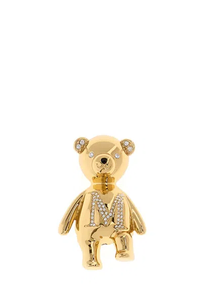 Max Mara Bear Shaped Pin Adorned By Crystals In Gold