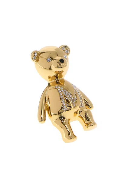 Max Mara Bear Shaped Pin Adorned By Crystals In Gold