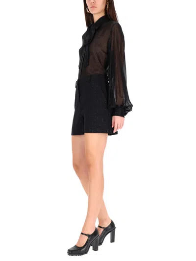 Max Mara Black Shorts With Pinstripe-effect Micro Sequins