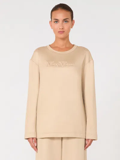 Max Mara Long Sleeve Knit Sweatshirt With Side Slits In Brown