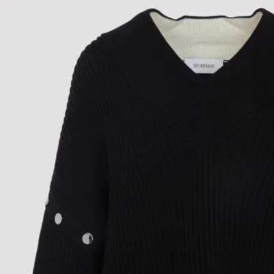Sportmax Max Mara  Tay V Neck Snap Sweater In Blue