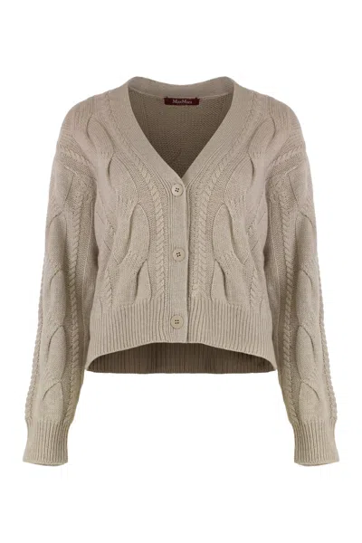 Max Mara Studio Cardigan In Wool And Cashmere With Braids In Neutral