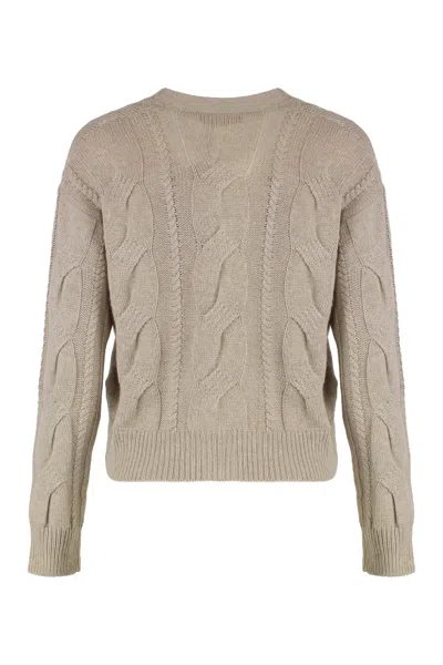 Max Mara Studio Cardigan In Wool And Cashmere With Braids In Neutral