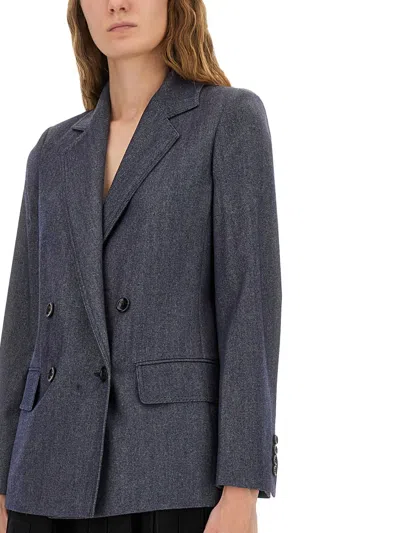 Max Mara Wool Jacket With Notched Lapels And Back Vent In Gray