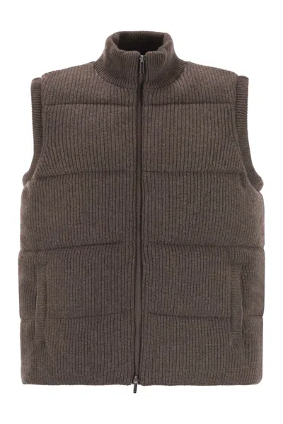 Mc2 Saint Barth Ribbed Zip Gilet In Brown