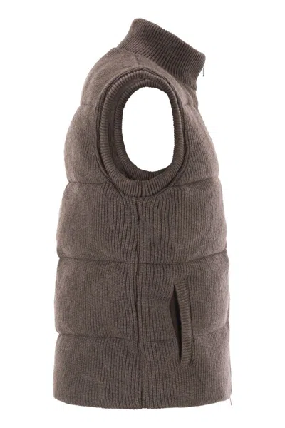 Mc2 Saint Barth Ribbed Zip Gilet In Brown