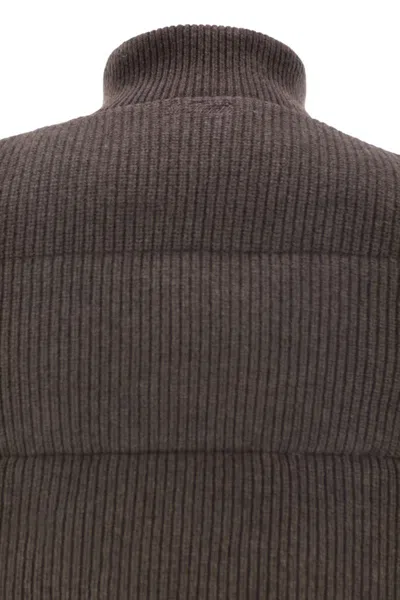 Mc2 Saint Barth Ribbed Zip Gilet In Brown