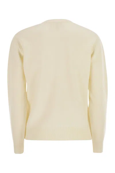 Mc2 Saint Barth Wool And Alpaca Blend Jumper With Favolosa Embroidery In Neutral