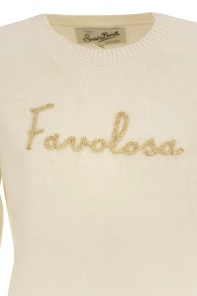 Mc2 Saint Barth Wool And Alpaca Blend Jumper With Favolosa Embroidery In Neutral
